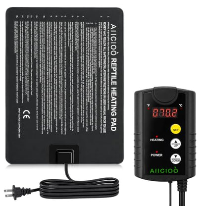 Aiicioo Under Tank Heater Thermostat - Reptile Heating Pad with Temperature Control Reptile Heat Mat for Combo Set for Hermit Crab Lizard Terrarium 16W - size: 8" X 12"(16W) with Thermostat