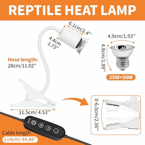 GOZILLA Reptile Heat Lamp, Turtle Lamp with 360° Goose Neck Rotatable Timing & Dimming Cycle Timer, 25W+50W UVA/UVB Reptile Light Bulbs for Reptiles and Amphibian Tanks, Terrariums and Cages.(White) - color: Goose Neck-White