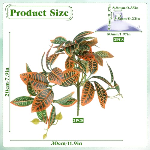 2 Pcs Reptile Plants Amphibian Habitat Decor Artificial Hanging Plants with Suction Cups Artificial Leaves for Terrarium Decor for Frogs Lizards Snake Bearded Dragons Geckos