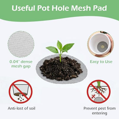 150Pcs Drainage Mesh, Black Plant Mesh, Flower Pot Hole Mesh Pad | 2 3 4 Inch Plastic Round Drainage Mesh Screen Cover, Assorted Sizes, Bonsai Bottom Grid Mat, Indoor Outdoor Gardening Plants