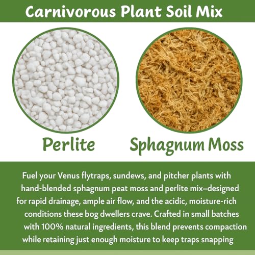 Sphagnum Moss Potting Mix for Carnivorous Plants, Moss and Perlite Blend for Potting Venus Fly Traps, Sarracenia, Pitcher Plants - 75% Sphagnum Moss + 25% Perlite - Made in USA - 4 Quart - size: 4 Quart Bag, style: Carnivorous Plant Soilless Mix
