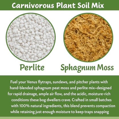 Sphagnum Moss Potting Mix for Carnivorous Plants, Moss and Perlite Blend for Potting Venus Fly Traps, Sarracenia, Pitcher Plants - 75% Sphagnum Moss + 25% Perlite - Made in USA - 4 Quart - size: 4 Quart Bag, style: Carnivorous Plant Soilless Mix
