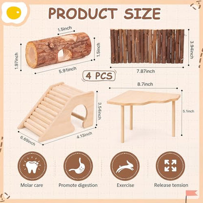BreezeHug 4 Pcs Hamster Cage Accessories Hamster Platform Hideout Wooden Tunnel Ladder Playhouse Game Climbing Toy with Platform for Pets Dwarf Syrian Mice Degus Gerbils Squirrel(Hole) - style: Tree Hole
