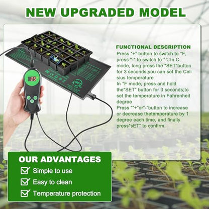 Seedling Heat Mat with Built-in Thermostat 4 Pack, 10" x 20.75" Waterproof Plant Heating Pad with Temperature Controller for Hydroponic,Germination, Indoor Gardening, Greenhouse, MET-Certified - size: 20x10.75*4
