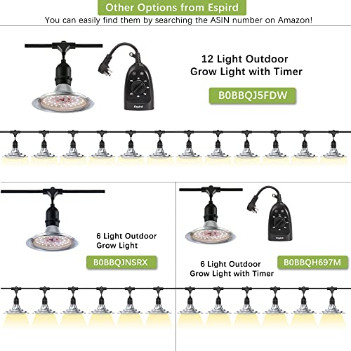 Outdoor LED Grow Light, 12-Light Full Spectrum Grow Light Strip, Waterproof Plant Growing Lamps, UL Certified String Grow Lights for Greenhouse Garden, 41FT Outdoor Grow Light for Veg Seedling - size: 12 Light without Timer