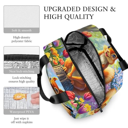Spring Squirrel Flowers Lunch Bag for Women Men | Insulated Lunch Box Leakproof Food Meal Containers Reusable Foldable 6L Capacity Lunch Tote Bags for Work Picnic Travel - color: style-10