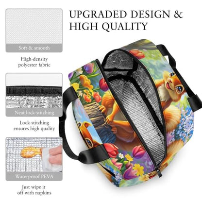 Spring Squirrel Flowers Lunch Bag for Women Men | Insulated Lunch Box Leakproof Food Meal Containers Reusable Foldable 6L Capacity Lunch Tote Bags for Work Picnic Travel - color: style-10