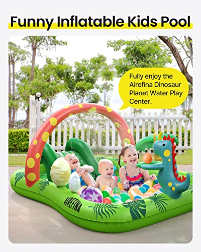 Inflatable Kids Pool, Airefina Dino Planet Inflatable Play Center Kiddie Pool with Water Slide, Ultra Thick 97"x76"x41" Toddler Pool with Play Ball Hoop, for Backyard, Garden, Water Park, Ages 3+ - size: Dino