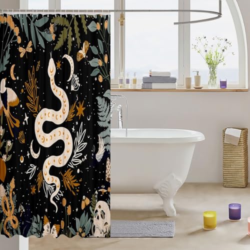 Snake Shower Curtain Sun And Moon Bath Curtain Moth Sugar Skull Bathroom Sets For Kids Boys Girls Galaxy Starry Sky Butterfly Animal Fabric Curtains Sets Waterproof 72"W x 72"L Black with 12 Hooks - color: Pattern 07, size: 72"W x 72"L (Pack of 1)