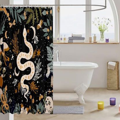 Snake Shower Curtain Sun And Moon Bath Curtain Moth Sugar Skull Bathroom Sets For Kids Boys Girls Galaxy Starry Sky Butterfly Animal Fabric Curtains Sets Waterproof 72"W x 72"L Black with 12 Hooks - color: Pattern 07, size: 72"W x 72"L (Pack of 1)