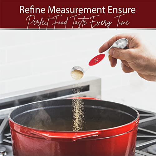 Magnetic Measuring Spoons Set of 9 Stainless Steel Dual-Sided Stackable Measuring Spoon Nesting Teaspoons Measuring Dry and Liquid Ingredients, Fits in Spice Jars Set of 9 (Red) - color: Red