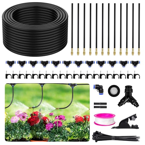 50FT 360° Adjustable Drip Irrigation System Garden Watering System with 12 Nozzles Plant Watering Devices Misting System Greenhouse Accessories for Yard, Lawn - size: 50FT + 12pcs nozzles and connectors