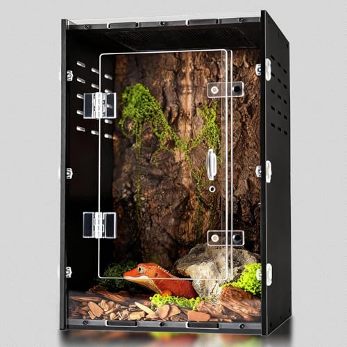 8x8x12 PVC Reptile Enclosure for Crested Reptile, Front Opening Tank | Lightweight PVC build, front-opening acrylic door, full metal screen top, modern handle, ideal for hatchling crested geckos - size: 8"8"12"