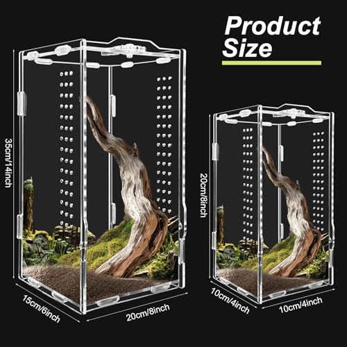 Acrylic Tarantula Enclosure, Micro Habitat Terrarium for Arboreal & Terrestrial Reptiles, Spiders and Invertebrates, Small Acrylic Reptile Enclosure for Jumping Spiders, Amphibians - size: 4 * 4 * 8 inch
