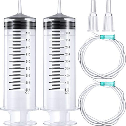 BBTO 2 Pieces Large Plastic Syringe with Tube 40 Inch Handy Plastic Tubing and Connections for Scientific Lab,Glue Dispensing,Watering,Refilling,Feeding and Measuring(500 ML) - size: 500 ML