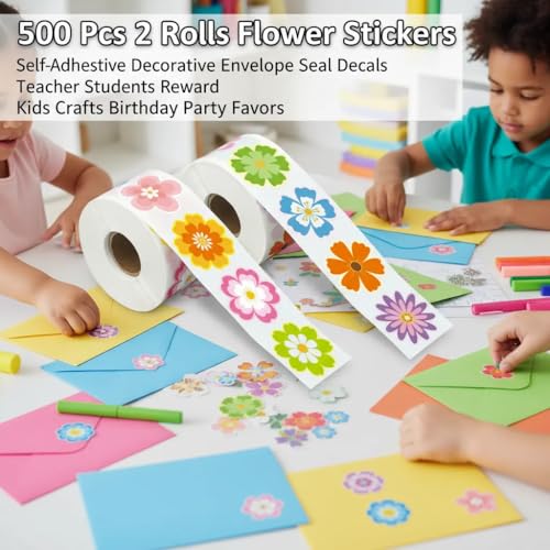500Pcs/2 Rolls 12 Styles Flower Stickers, Packaging & Envelope Seals | 500Pcs/2 Rolls flower stickers; self-adhesive accents for packaging, envelopes, crafts, journals, gifts, rewards, or parties. - color: 500pcs- 12 Styles Flowers