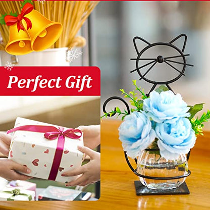 Desktop Cat Planter Propagation Station, Glass Vase Metal Stand | Cute Cat Metal Holder,Thoughtful Gift for Cat Lovers, Hydroponic Vase, Home Office Accent, Great for Small Plants & Cuttings - color: Cat