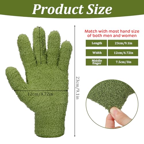 Abeillo Microfiber Gloves for Plants Dusting Cleaning, Reusable Washable Cleaning Gloves Mittens House Cars Blinds Dusting - color: Leaf Green