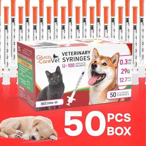 U-100 Pet -Veterinary Syringe 29G x 1/2" (12.7mm), 0.3ml (0.3cc) | Size 0.3 ml/cc, 50/bx, for Dogs & Cats, Veterinary Use Only, Half-Unit Markings, Clear Barrel, Fine Tip