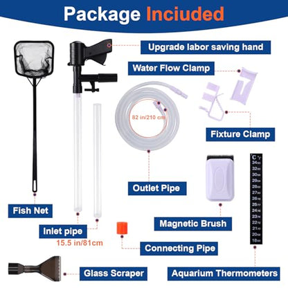 Fish Tank Cleaner Kit, Gravel Vacuum for Aquarium, Aquarium Vacuum Cleaner | Fish Tank Aquarium Vacuum Gravel Cleaner, Aquarium Siphon with Magnetic Fish Tank Glass Cleaner, Aquarium Cleaning Tools