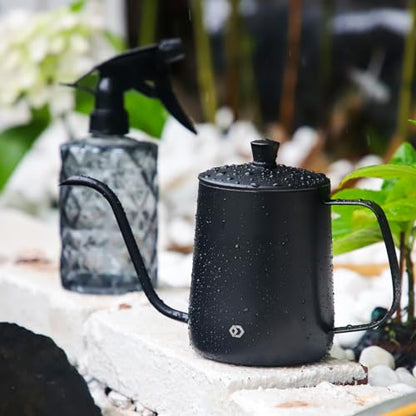 Watering Can for Indoor Plants, Black Water Can Spray Bottle 2 Pack | Long Spout Metal Stainless Steel 21 oz Watering Can with 14 oz Glass Plant Mister Spray Bottle for Plant Bonsai Water Can - color: Black Watering Can + Grey Spray Bottle