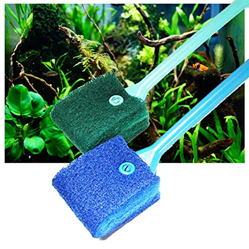 Algaes Cleaning Brush Aquarium Scrubber Cleaner for Glass Long Handle 2-Sided Sponge Pad Fish for Tank Cleaning to Aquarium Algaes Scraper Sponge Glass, Green