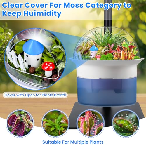 Large Plant Venus Fly Trap Terrarium Pot with Grow Light,Timer&Metal Stand | Self Watering Planter Pot for African Violet,Venus Fly Trap,Carnivorous Plants, Herbs,Flowers,Christmas Gift for Garden Lover