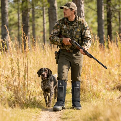 Snake Gaiters, 1200D Waterproof Snake Chaps Snake Gaiters for Men Women, Adjustable Snake Bite Protection Snake Guards for Legs Men, Snake Proof Gaiters for Hiking Hunting - color: Black