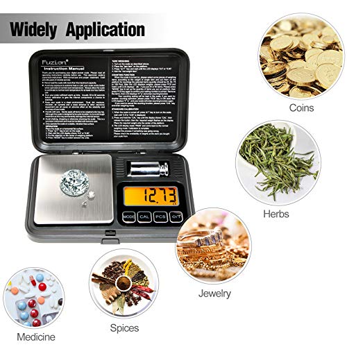 Fuzion Digital Pocket Gram Scale 200g/0.01g with 50g Calibration Weight | Easy Calibration, Tare and PCS, Mini Scale Grams Ounces Grains for Jewelry, Coins, Powder, Herbs, Spices (Battery Included) - color: Black, size: 200/0.01g
