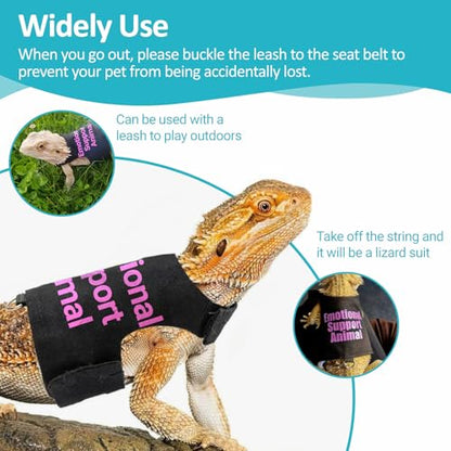 Bearded Dragon Lizards Clothes with Leash Set - Cute Lizard Reptile Small Animal Adjustable Harness Clothes for Walking Outdoor Security Costume Photo Prop(Pink - color: Pink