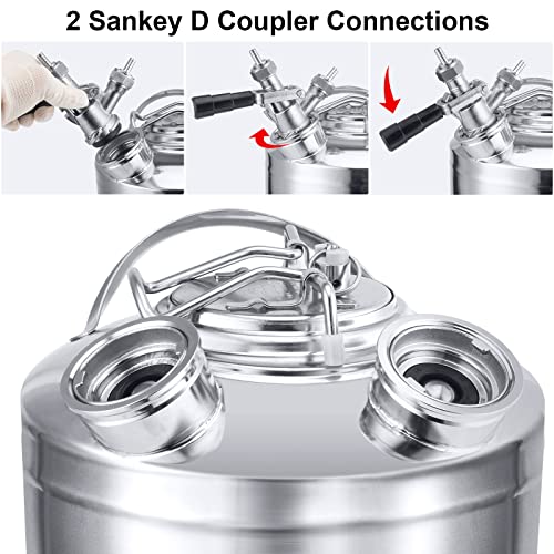 2.5 Gallon Stainless Steel Cleaning Keg, Dual Head-Sankey D Ports | Heavy-Duty Stainless Steel, Portable Design with Dual Handles, Features Relief Valve, Easy to Use for Cleaning(10L)