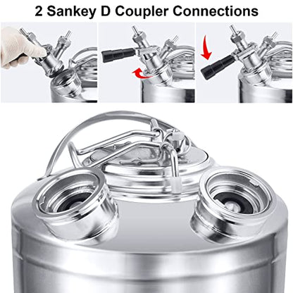 2.5 Gallon Stainless Steel Cleaning Keg, Dual Head-Sankey D Ports | Heavy-Duty Stainless Steel, Portable Design with Dual Handles, Features Relief Valve, Easy to Use for Cleaning(10L)