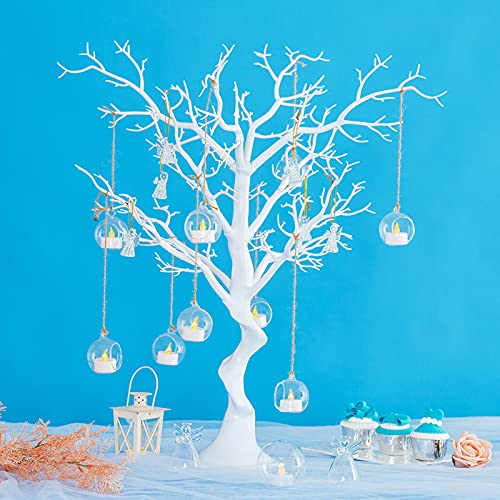 Nuptio 12 Pcs Hanging Tea Light Candle Holders Mini Glass Candle Holder 2.36" Diameter Baubles Globe Garden Ornament, Tealight Holders for Christmas Halloween Wedding Party Decorations for Reception | Clear Reusable Globes, Ready to Hang, Works with Tea L