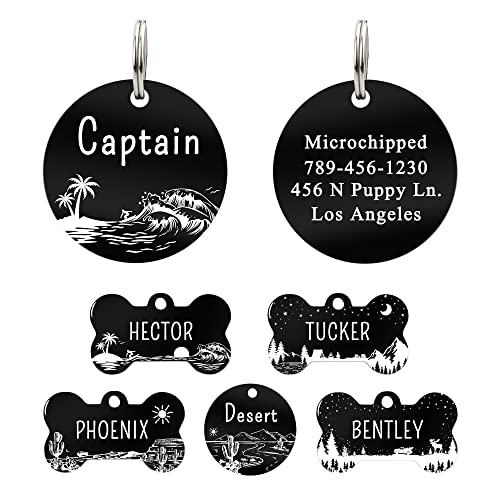 UltraJoys Stainless Steel Pet ID Tag Dog Name Tags Personalized Front and Back Engraving, Customized Dog Tags and Cat Tags, Optional Engraved on Both Sides, Round Tag with Ocean Surfing Design, Small - color: Round-surfing, size: Small