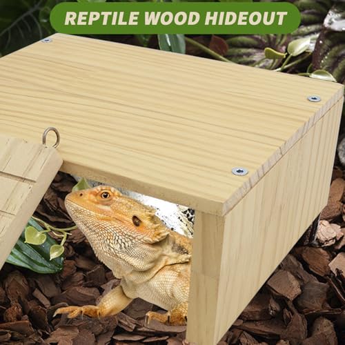 FlidRunest Reptiles Hide, Bearded Dragon Hide Cave with Ladder, Gecko Basking Platform for Tank, Wooden Accessories for Bearded Dragon Lizard Geckos Hamster