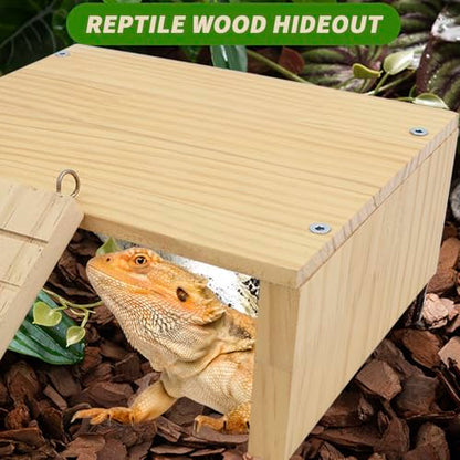 FlidRunest Reptiles Hide, Bearded Dragon Hide Cave with Ladder, Gecko Basking Platform for Tank, Wooden Accessories for Bearded Dragon Lizard Geckos Hamster