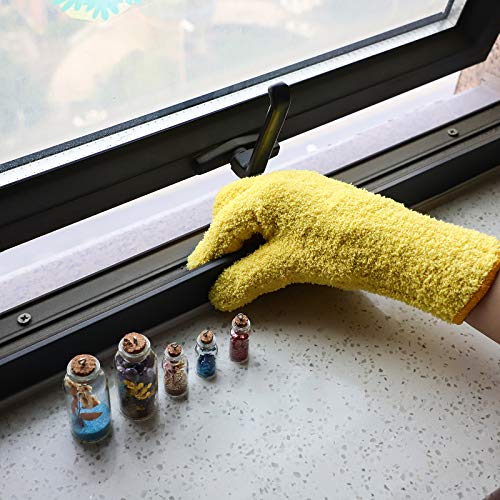 Patelai 2 Pairs Microfiber Gloves for plants Dusting Cleaning Glove Mittens House Cars Blinds Dusting(Yellow, Dark Blue,Large) - color: Yellow, Dark Blue, size: Large (2 Pairs)