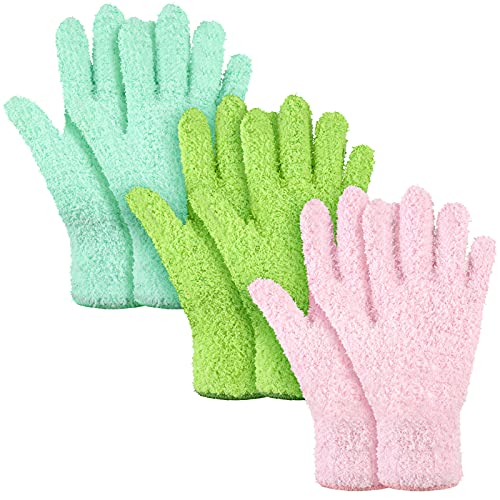 Patelai 3 Pairs Microfiber Plant Dusting Gloves Leaf Cleaning Gloves for Indoor Plants, Blinds, Furniture, House (Green Yellow,Water Blue,Pink,Small) - color: Green Yellow, Water Blue, Pink, size: Small