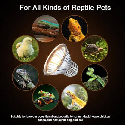 Turtle Reptile Heat Lamp Bulb 50W 120V,4Pcs Heat Bulb | UVA Reptile Light for Turtle Tank,Fits Reptiles and Amphibian Tanks, Terrariums and Cages, Works with Various Lamp Fixtures