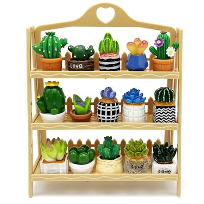 Miniature Mini Cactus Figurines Office Desk 15 Pcs Set Tiny Plants Decoration Artificial Potted Resin Succulent Small Cute Figures Ornament Terrarium Landscape - style: Succulent
