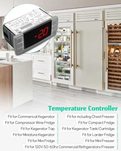 Fit for Dixell XR03CX-4N0F1 Temperature Controller，120V Digital Thermostat Panel for Refrigerator Freezer with Temperature Sensor Probes Replace XR03CX W0302186 XR03CX-4N1C0 - style: XR03CX-4N0F1