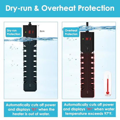 300W Aquarium Heater, Adjustable Fish Tank Heater, with Digital Display, Overheat Protection & Dry Run Protection, for 40-75 Gallon Water - size: For 40-75 Gal
