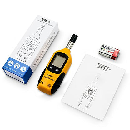 Digital Psychrometer Thermometer Hygrometer with Backlight, ERAY Temperature and Humidity Reader Meter Thermo-Hygrometer with Dew Point and Wet Bulb Temperature, 9V Battery Included(Yellow) - color: Yellow