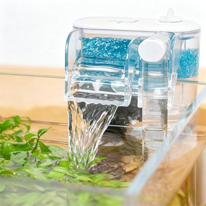 Hang On Back Aquarium Filter for 2–10 Gallon Fish Tank, Ultra Quiet Small Aquarium Filter for Home Use, Adjustable Waterfall Oxygenation, 2.5W USB Powered, Clear Compact Design