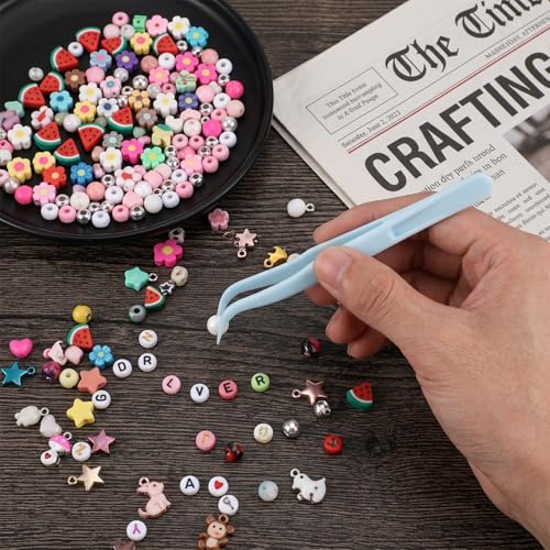 HaiFafafaing 20 Pcs Tweezers for Crafting, 4.5 Inch Bent Tip Plastic Tweezers for Crafts, Jewelry Making, Baking Decoration, Reptile Feeding