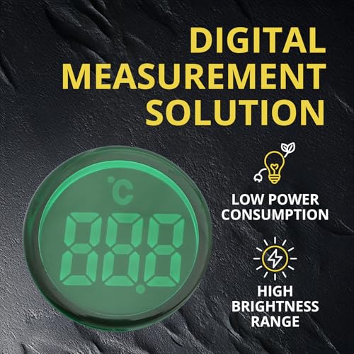 Digital LED Thermometer Display with Indicator Light, 22mm (7/8 inch) Mounting Hole, Energy-Saving Design, Temperature Range -20°C to +199°C Green (3 Pack) - style: Green - Thermometer
