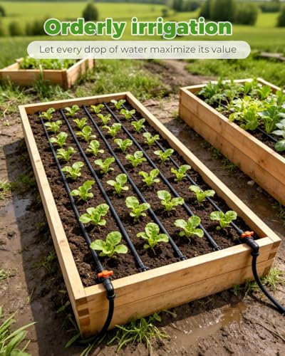 1/4" Drip Irrigation Tubing with 6" Emitter Spacing, (100 Ft Roll) Hydroponics Dripline, 1/4" Drip Irrigation Fittings Included, Built-in 0.5 GPH Dripper, Drip Line for Irrigation System (Black) - size: 100FT