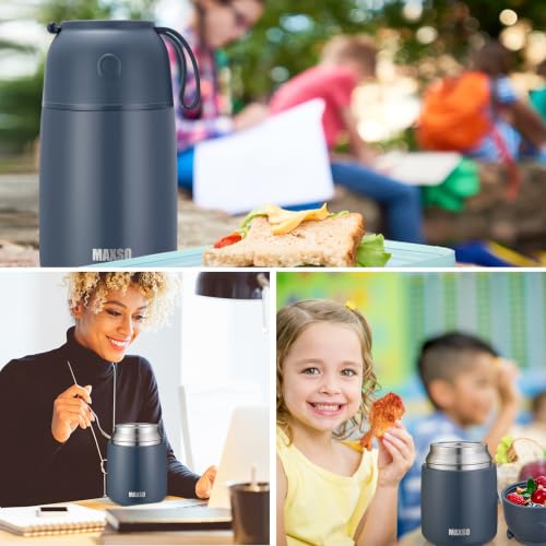 MAXSO 2 Pack Soup Thermo for Hot & Cold Food for Kids Adults, Vacuum Insulated Food Jar Thermal Lunch Containers, Travel Food Flask with Spoon (24 oz,17 oz) (Dusty Blue) - color: Dusty Blue