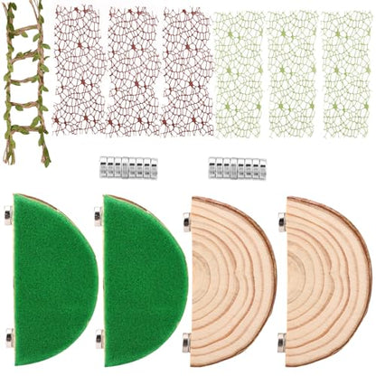 Jumping Spider Enclosure Accessories Kit, 4 Wood Ledges 6 Climbing Webs 1 Hemp Rope Bridge Spider Habitat Decor Enrichment Set for Small Reptile Terrarium Climbing Resting & Exploration
