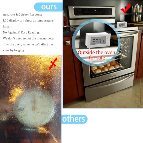 Digital Oven Thermometer with Probe Grill Meat Thermometer up to 572°F/300°C, Oven Thermometer Roasting for Barbecue Accessories for Kitchen, Roasting, Grill, Pizza - color: Milky White